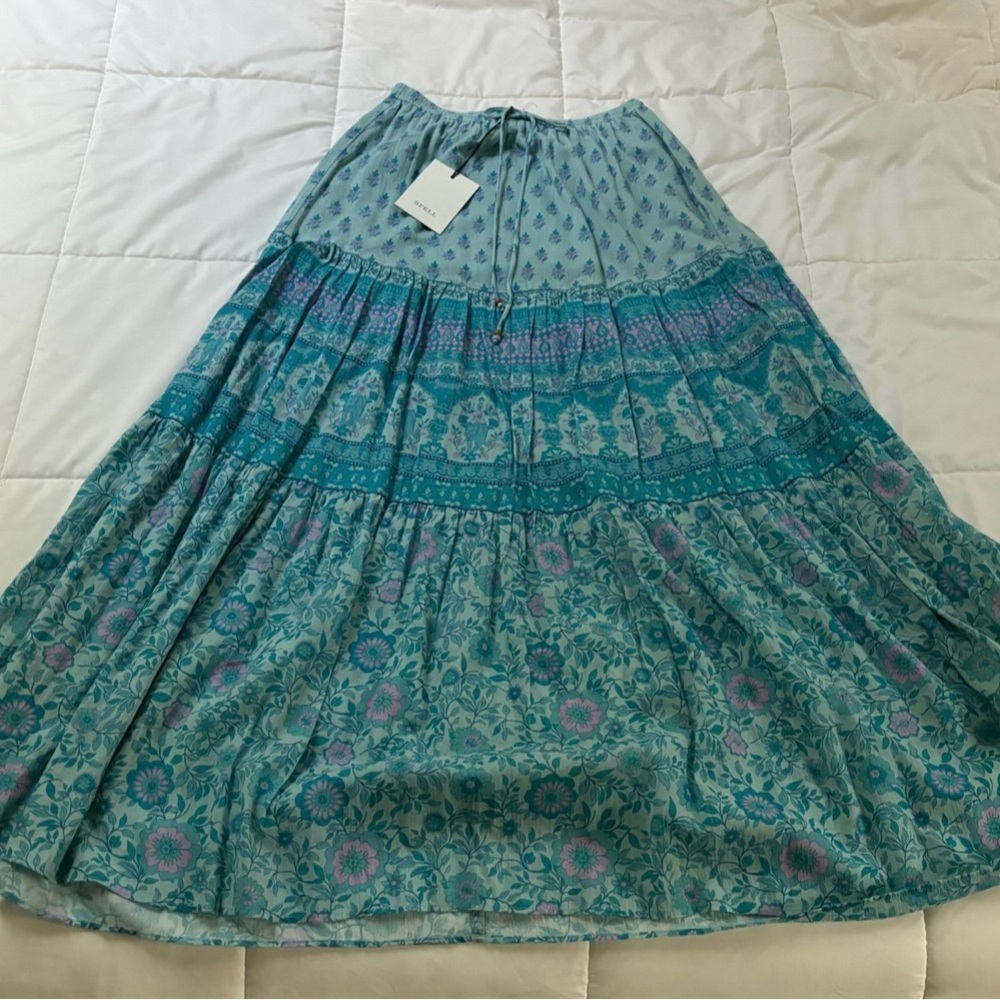 Spell utopia Blue Maxi A-Line Tiered Skirt for Casual Wear